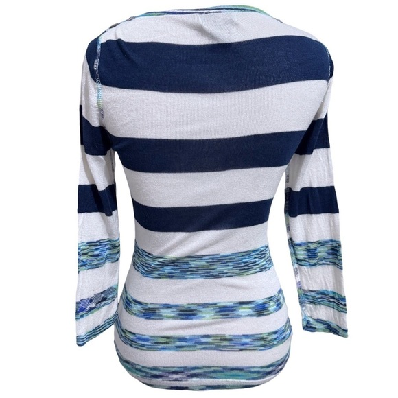 Stacia Striped Bamboo Tencel Top Blue White Size XSMALL 3/4 Sleeves - Picture 3 of 9
